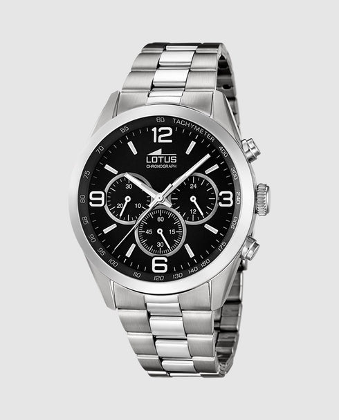 Lotus 18152/2 Men’s Chronograph – 43 mm Black Dial, Silver Steel Bracelet