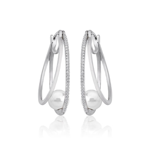 Majorica Noella Earrings 16360.01.2.000.010.1 – 925 Silver, 8mm White Pearls, Cubic Zirconia