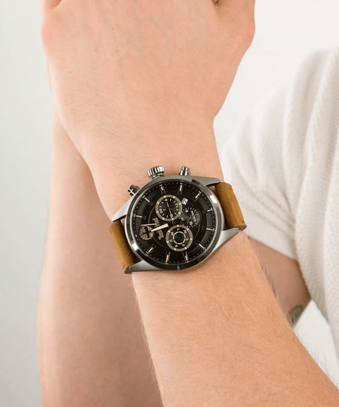 TIMBERLANDTimberland Ashmont TBL16062JYU02 Men's 46mm Black Dial Quartz Watch – Brown Leather StrapWATCHESEcecile