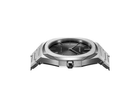 D1 Milano Ultra Thin Silver Night UTBL05 Damenuhr - Silberner Edelstahl, schwarzes Zifferblatt, 34mm