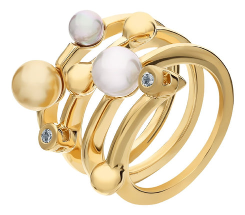 Majorica Planet Ring 10554.34.1.917.010.1 – 925 Silver, 18K Gold Plated, White Pearls, Zirconia