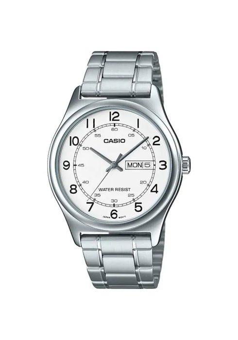 Reloj Casio MTP-V006D-7B2UDF clásico de acero inoxidable para hombre, esfera blanca