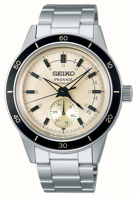 Reloj automático Seiko Presage SSA447J1 para hombre - Serie Style 60's, esfera marfil, brazalete acero
