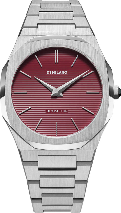 D1 Milano Ultra Thin UTBJ11 Herrenuhr - 40mm Edelstahl, rotes Zifferblatt