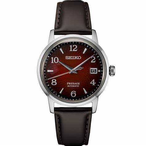 Seiko Presage SRPE41J1 38.5mm Reloj Automático Hombre - Esfera roja, correa de piel marrón