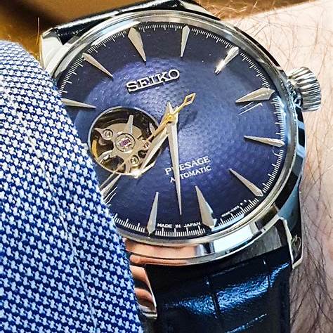 SEIKOSeiko Presage SSA405J1 Men's Automatic Watch - Blue Open Heart Dial, Blue Leather StrapWATCHESEcecile