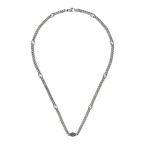 Gucci - Collier en argent sterling avec G imbriqués en émail noir - Modèle YBB678661001
