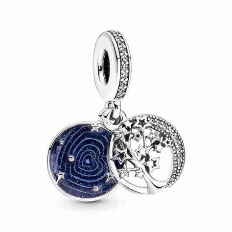 PANDORAPandora 799645C01 Double Dangle Tree & Galaxy Moon Charm – Sterling Silver, CZBIJOUXEcecile