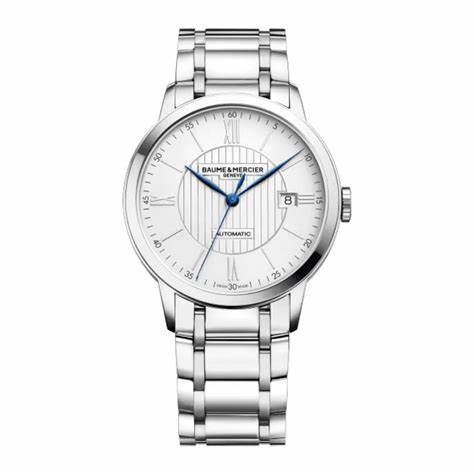 BAUME&MERCIERBaume & Mercier Classima MOA10215 Men's Automatic Watch - 40mm Stainless Steel Case, Silver Guilloché Dial, Date Display, Stainless Steel BraceletWATCHESEcecile