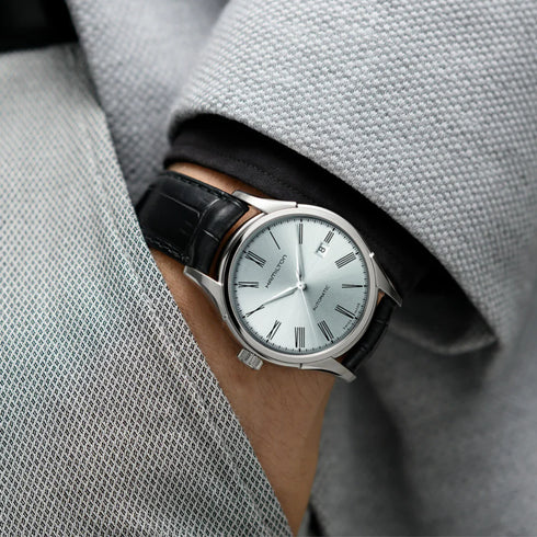 Hamilton American Classic Valiant Auto H39515754 - 40mm Edelstahl, silbernes Zifferblatt, schwarzes Lederarmband