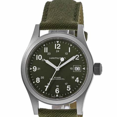 Hamilton Khaki Field Mechanical H69439363 - 38mm Stainless Steel, Green Dial, Green NATO Strap