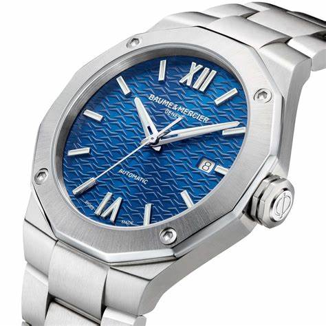 Baume & Mercier Riviera MOA10620 Orologio automatico da uomo - Cassa in acciaio 42 mm, quadrante blu, datario, bracciale integrato