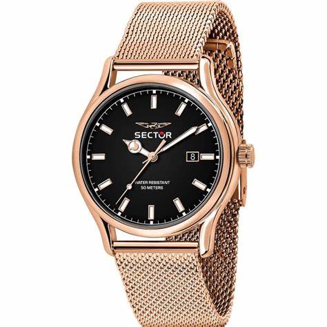 SECTORSector 660 R3253517020 Men's Quartz Watch - 43mm Rose Gold - Tone Case, Black Dial, Rose Gold - Tone Mesh BraceletWATCHESEcecile