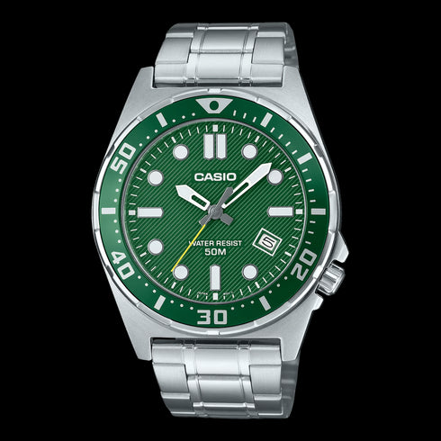 CASIO & VINTAGECasio MTD - 135D - 3AVDF Men's Analog Watch - Stainless Steel Band, Green DialWATCHESEcecile