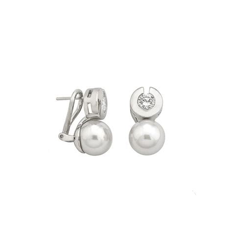 Majorica 09507.01.2.907.706.1 Earrings – 925 Silver, 10mm White Pearl, Zirconia, Omega Back