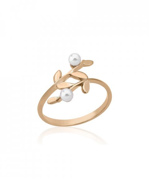 MAJORICAMajorica 16153.01.1.913.010.1 Women's Ring – Gold - Plated Silver, Dual 4mm White Pearls, Leaf Design, Size 17BIJOUXEcecile