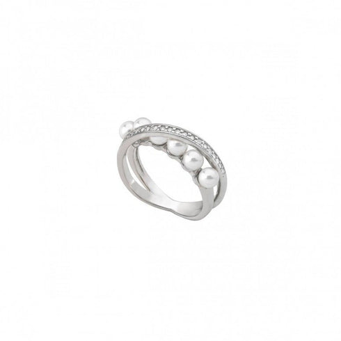 MAJORICAMajorica 16047.01.2.917.010.1 Women's Ring – Rhodium - Plated Silver, Grey Pearls, Zirconia Accents, Size 17BIJOUXEcecile