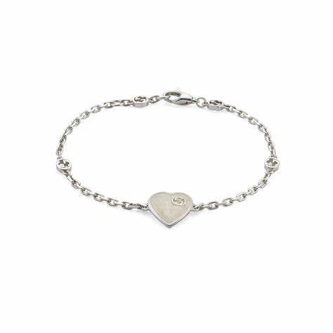 Bracelet Gucci Heart avec G imbriqués en argent sterling - Taille 17cm