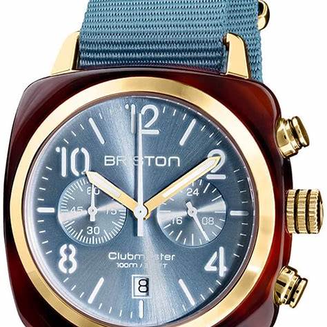 BRISTONBriston Clubmaster Classic Chronograph 40mm Gold Acetate Blue Dial Blue NATO Strap 19140.PYA.T.25.NIBWATCHESEcecile