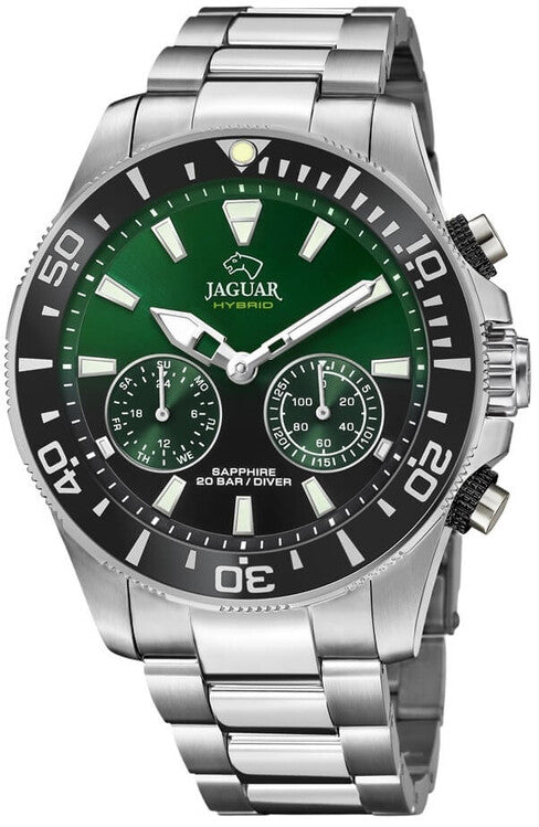 Jaguar Connected J888/5 Men's Hybrid Smartwatch – Stainless Steel Case, Green Dial, Stainless Steel Bracelet