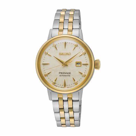 Seiko Presage SRE010J1 Reloj Automático Mujer - Esfera champán, brazalete acero bicolor