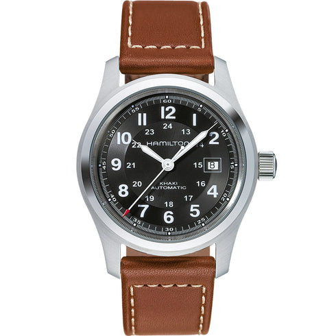 Hamilton Khaki Field Automatic H70555533 - 42mm Stainless Steel, Black Dial, Brown Leather Strap