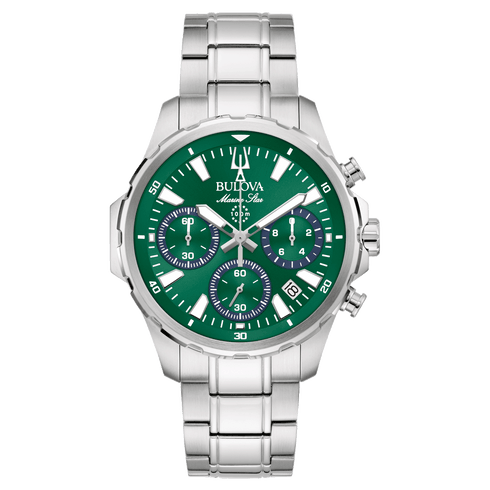 BULOVABulova 96B465 Men's Marine Star Chronograph – Green Dial, 43mm Steel Case, 100m WRWATCHESEcecile