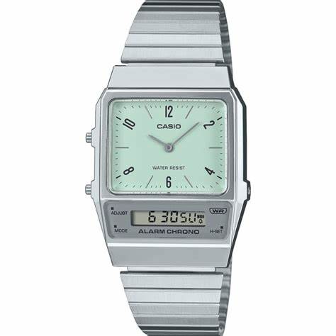 CASIO & VINTAGECasio AQ - 800E - 3AEF Vintage Analog - Digital Watch - Green Dial, Black Resin StrapWATCHESEcecile