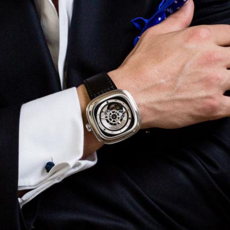 SEVENFRIDAY SF-P1B/01 “Industrial Essence” – 47 mm Steel, Silver–Black Dial