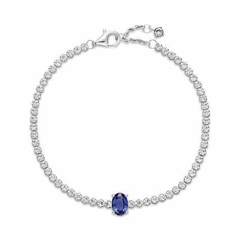 PANDORAPandora 590039C01 - 16 Sparkling Pavé Tennis Bracelet - Sterling Silver with Blue Crystal and Clear Cubic Zirconia, Size 16 cmBIJOUXEcecile