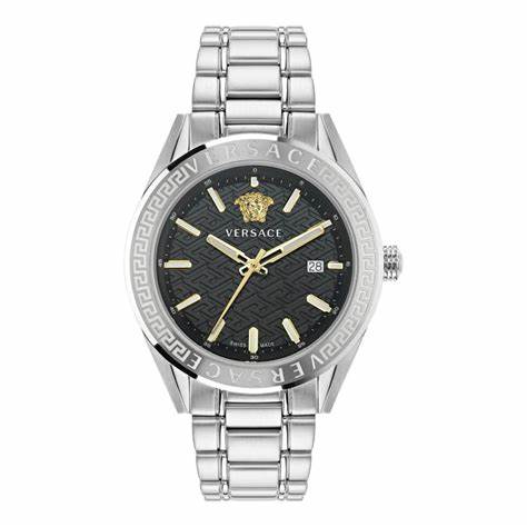 Versace V-Code VE6A00323 Herrenuhr - Edelstahl, schwarzes Zifferblatt, 42 mm