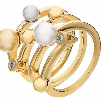 Majorica Planet Ring 10554.34.1.917.010.1 – 925 Silver, 18K Gold Plated, White Pearls, Zirconia