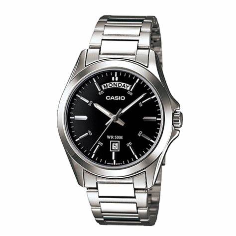 Casio MTP-1302D-1A1VDF Men's Analog Watch - Black Dial, Stainless Steel Band