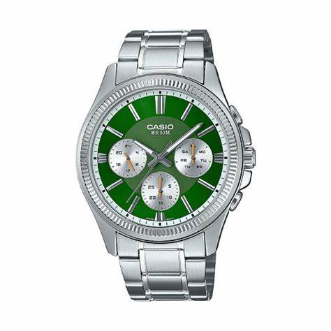 CASIO & VINTAGECasio MTP - 1375PD - 3AVEF Men's Watch - Green Dial, Stainless Steel BraceletWATCHESEcecile