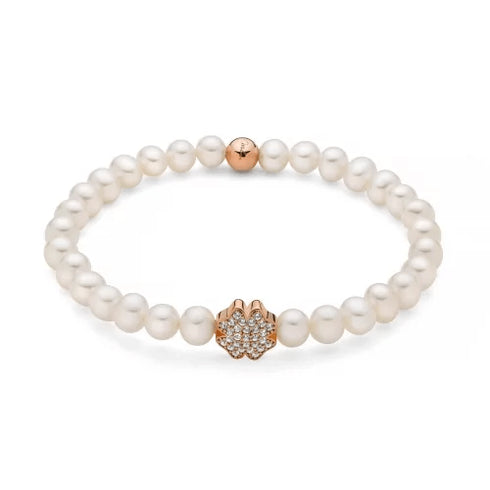 MILUNAMiluna PBR3501R - TPZ Women's Pearl Bracelet – 18cm Elastic Design, 5.5–6mm Freshwater Cultured Pearls, 925 Rose Gold - Plated Silver Four - Leaf Clover with White Topaz AccentsJEWELRYEcecile