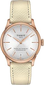 TISSOTTissot Chemin des Tourelles Powermatic 80 Women's Watch T1392073603100 - 34mm Rose Gold PVD Case, Silver Dial, Cream Leather StrapWATCHESEcecile