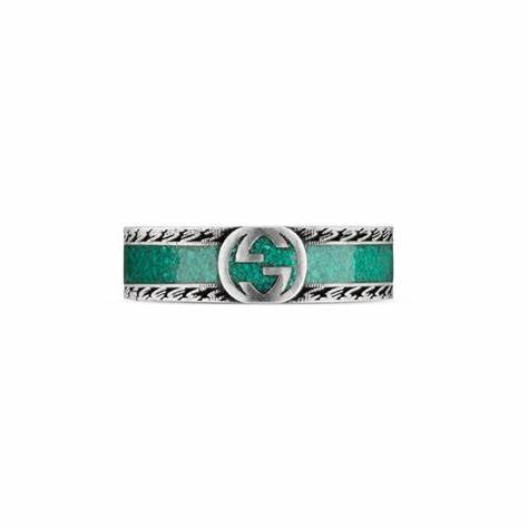 Gucci Anillo Entrelazado G Plata de Ley y Esmalte Turquesa - Talla 6