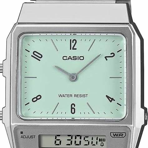 CASIO & VINTAGECasio AQ - 800E - 3AEF Vintage Analog - Digital Watch - Green Dial, Black Resin StrapWATCHESEcecile