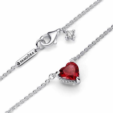 PANDORAPandora Sparkling Heart Halo Pendant Necklace 392542C01 - 45 - Sterling Silver, Red CrystalBIJOUXEcecile
