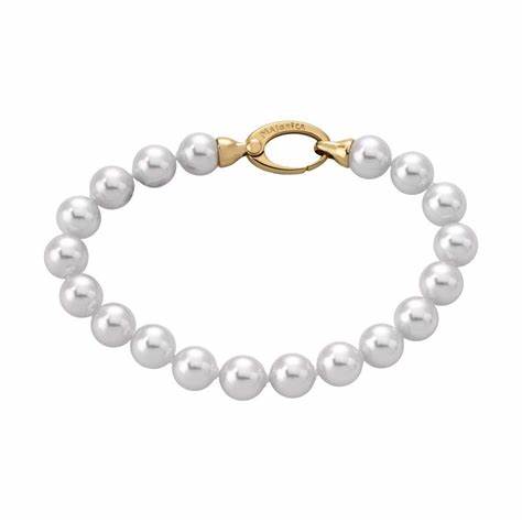 Majorica Classic Bracelet 09864.01.1.021.010.1 – 925 Silver, 18K Gold Plated, 8mm White Pearls