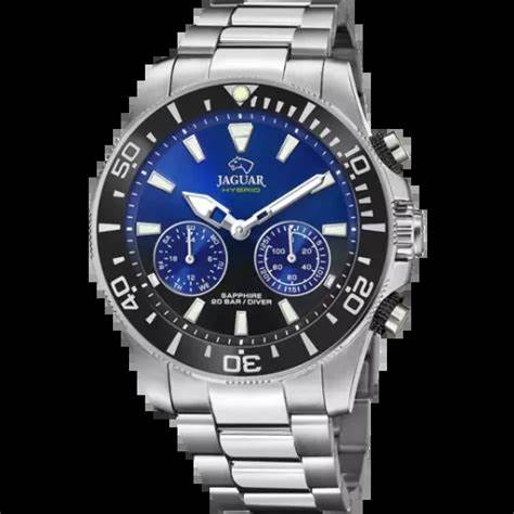 Jaguar Connected J888/6 Hybrid-Smartwatch für Herren - Edelstahlgehäuse, blaues Zifferblatt, Edelstahlarmband
