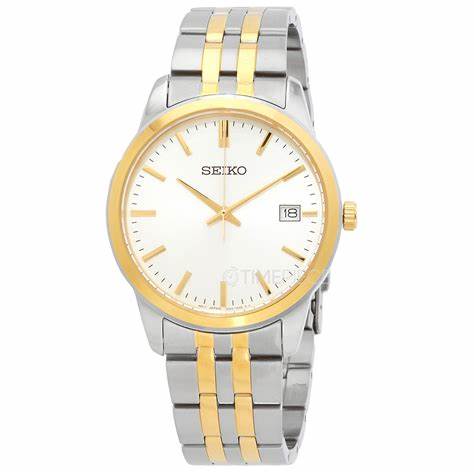 SEIKOSeiko SUR402P1 Men's Quartz Watch - White Dial, Two - Tone Stainless Steel BraceletWATCHESEcecile