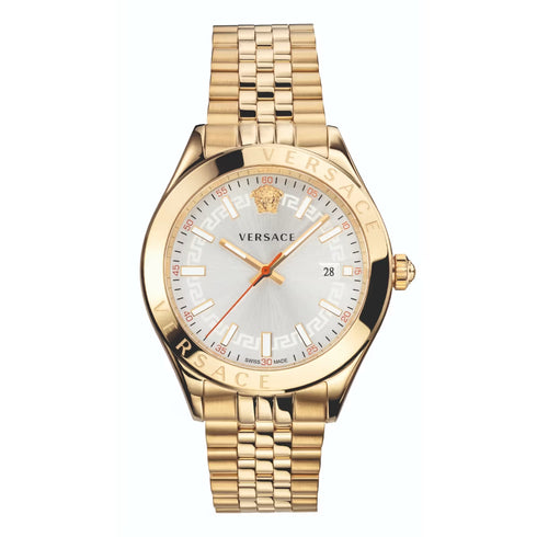 Versace Hellenyium VEVK00720 Herrenuhr - Goldfarbener Edelstahl, silbernes Zifferblatt, 42 mm
