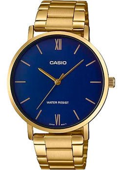CASIO & VINTAGECasio MTP - VT01GB - 2B Men's Quartz Watch - Blue Dial, Gold - Tone Stainless Steel BandWATCHESEcecile