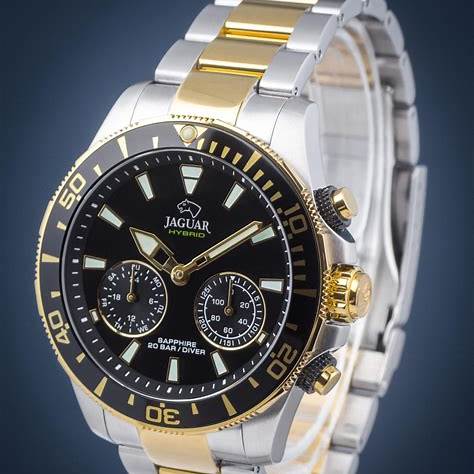 Jaguar Connected J889/2 Hybrid-Smartwatch für Herren - zweifarbiger Edelstahl, schwarzes Zifferblatt