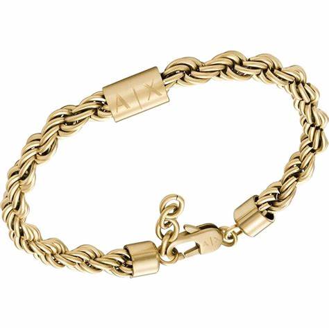 Armani Exchange AXG0124710 - Bracelet homme en chaîne torsadée de couleur or avec logo A|X