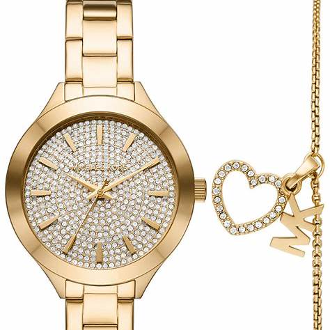 Michael Kors MK1046 Damen Gold-Ton Edelstahl Uhr und Armband Set