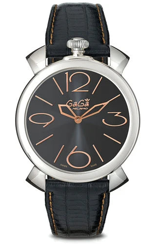 GaGà Milano 5090-02 BK – 41 mm Black Dial Quartz Watch, Leather Strap