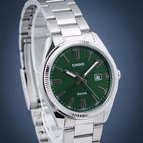 CASIO & VINTAGECasio MTP - 1302PGC - 3AVEF Men's Analog Watch – Green Dial with Gold - Tone Stainless Steel BraceletWATCHESEcecile