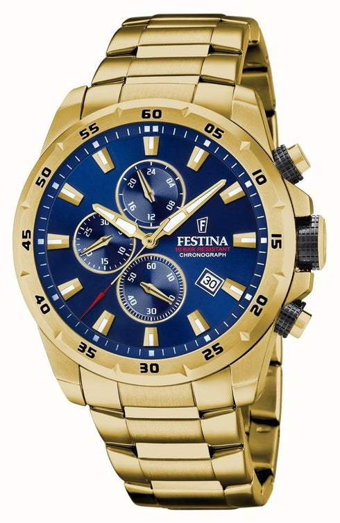FESTINAFestina F20541/2 Chrono Sport Men's Watch – Gold Stainless Steel, Blue Dial, 45mmWATCHESEcecile